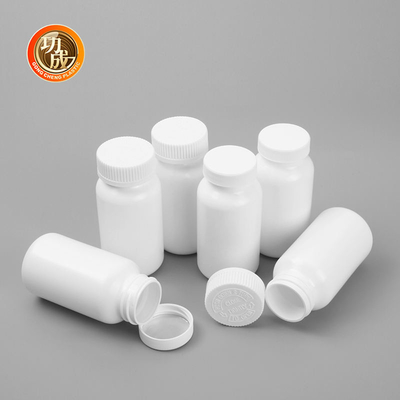 زجاجة كبسولات HDPE بيضاء دائرية 100 مل 150 مل 200 مل عبوات حبوب منع الحمل بوصفة طبية